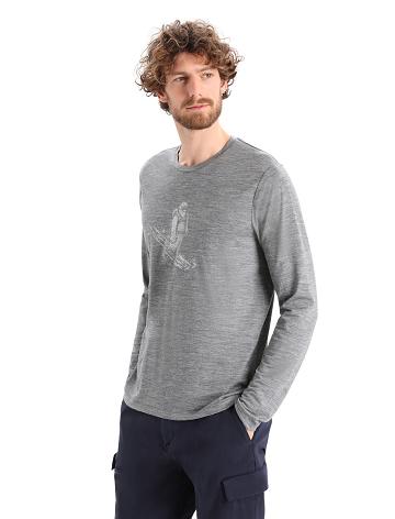 Gritstone Heather Icebreaker Merino Tech Lite II T-Shirt Skiing Yeti Men's Long Sleeve | AU 1227AHKP